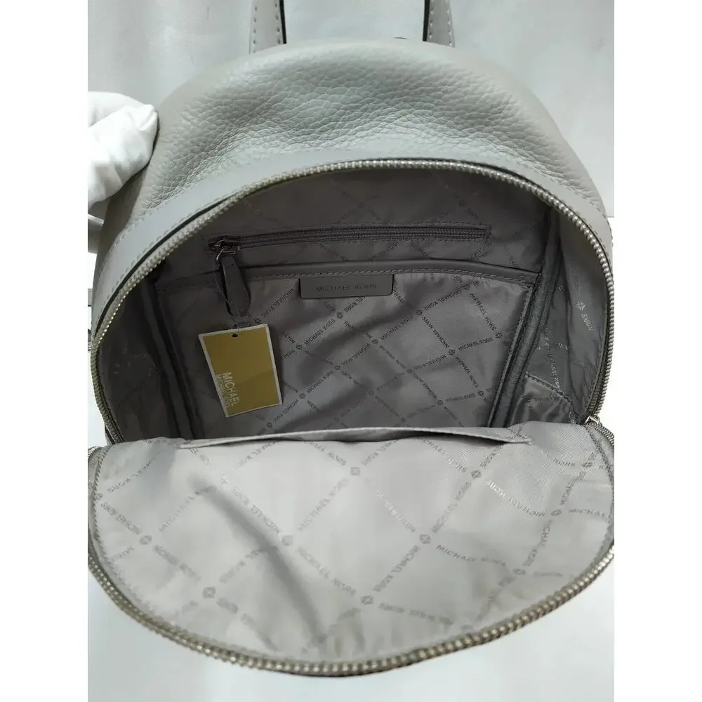 Michael Kors Kenly Pear Gray Pebbled Leather Studded Zip Pocket Backpack - $368